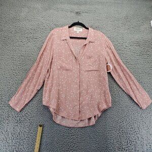 Cloth & Stone Top Womens Large Pink Floral Button-Down Pockets Long Sleeve *NWT*